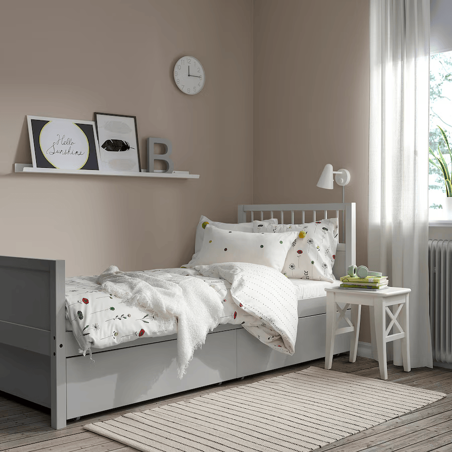 SMYGA Bed frame with storage, light grey, 90x200 cm