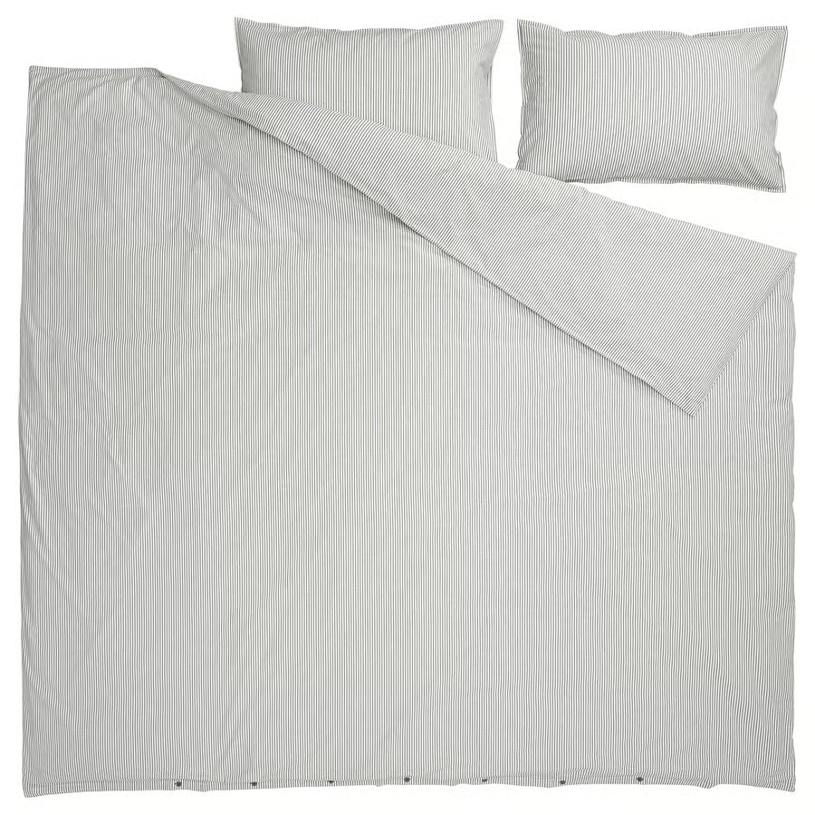 SOLFIBBLA Duvet cover and 2 pillowcases, grey white/stripe, 200x200/50x80 cm