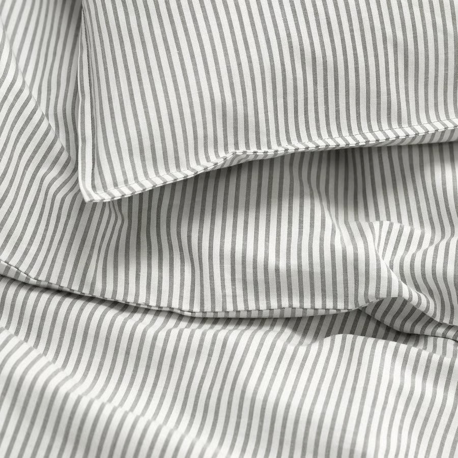 SOLFIBBLA Duvet cover and 2 pillowcases, grey white/stripe, 200x200/50x80 cm