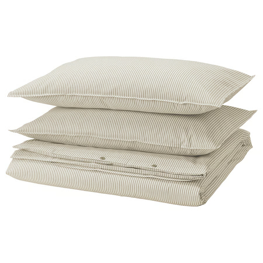 SOLFIBBLA Duvet cover and 2 pillowcases, white beige/stripe, 200x200/50x80 cm