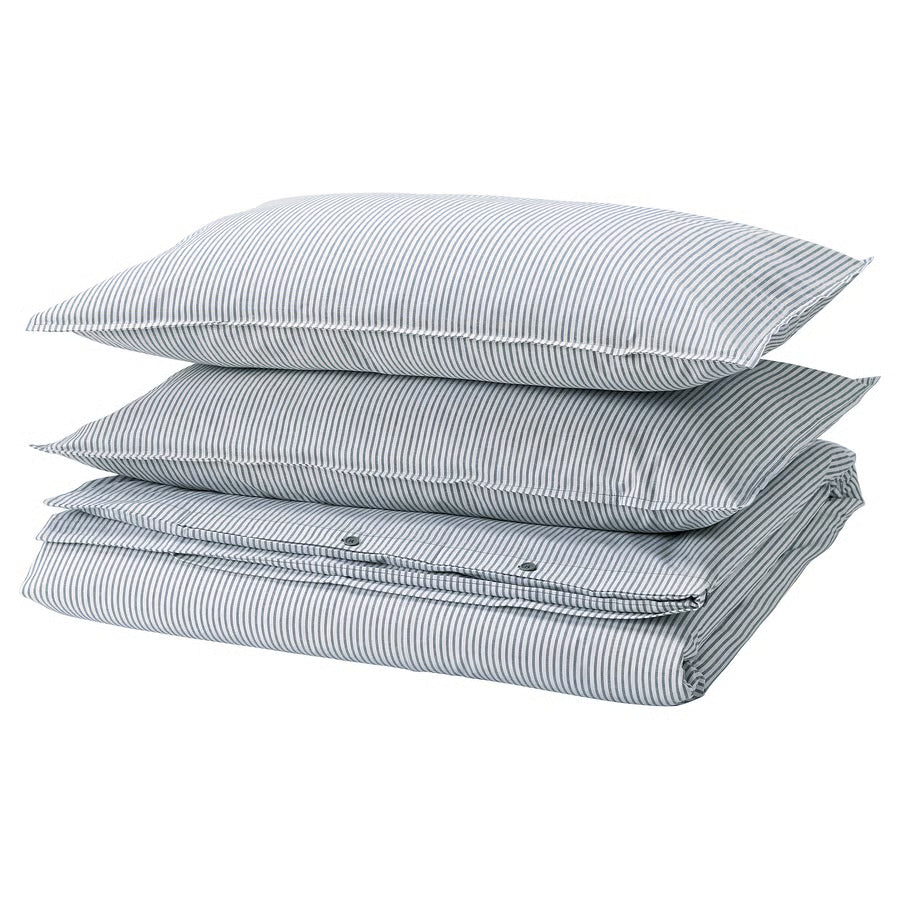 SOLFIBBLA Duvet cover and 2 pillowcases, white blue/stripe, 200x200/50x80 cm
