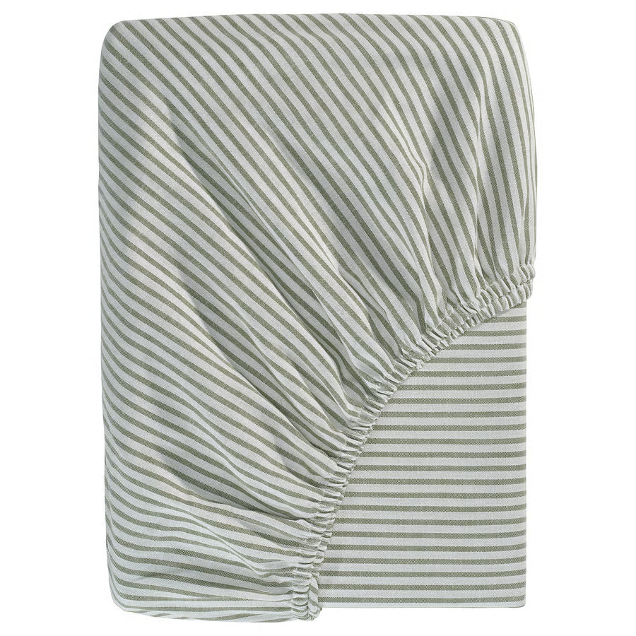 SOLFIBBLA fitted sheet, white green/stripe, 150x200 cm
