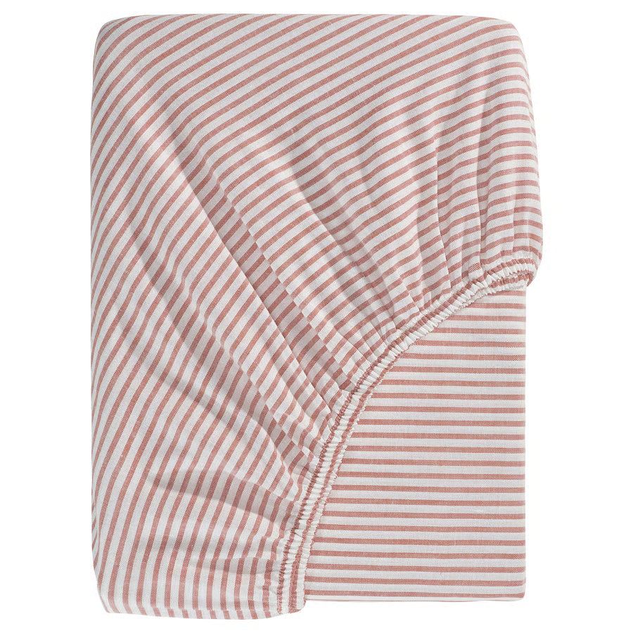 SOLFIBBLA fitted sheet, white red/stripe, 150x200 cm