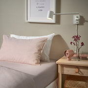 SOLFIBBLA fitted sheet, white red/stripe, 150x200 cm