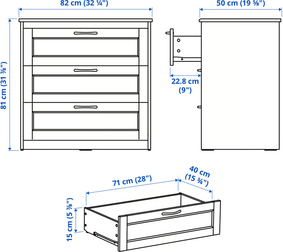 SONGESAND Chest of 3 drawers, brown, 82x81 cm