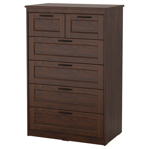 SONGESAND Chest of 6 drawers, brown, 82x126 cm