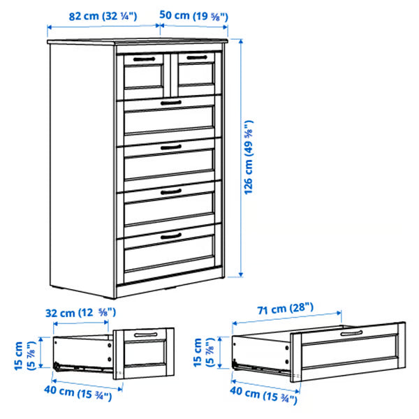 SONGESAND Chest of 6 drawers, brown, 82x126 cm