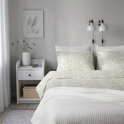 SORGMANTEL duvet cover and 2 pillowcases, white/green, 200x200/50x80 cm