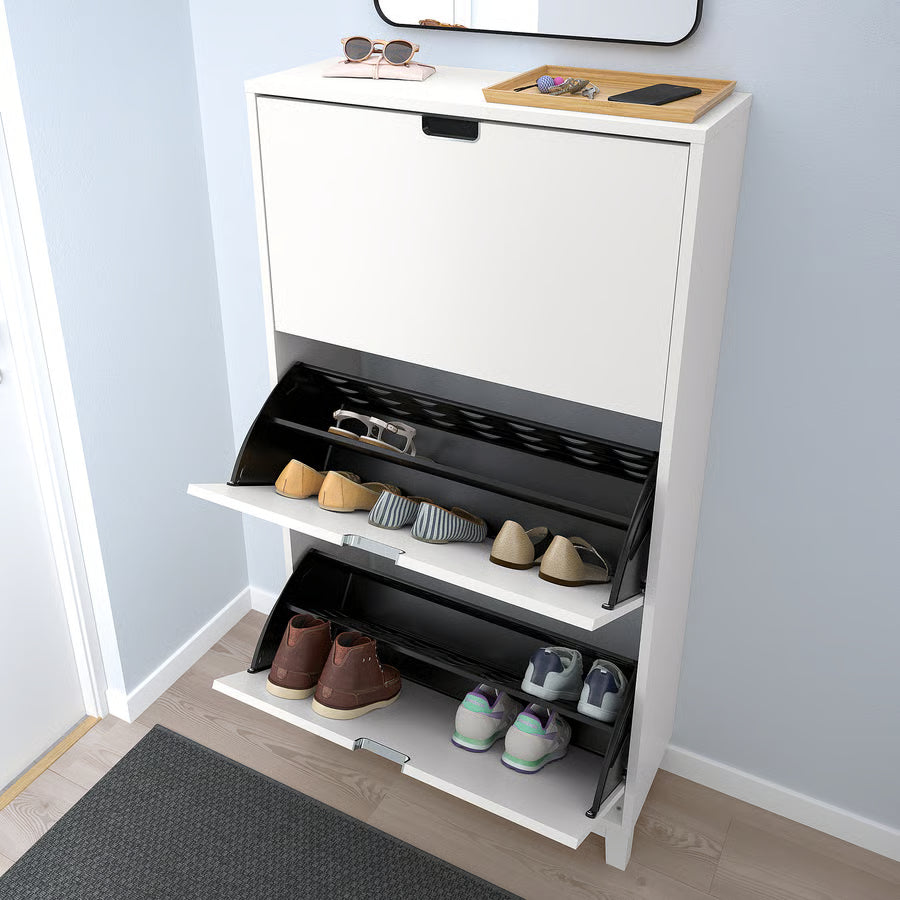 STALL Shoe cabinet with 3 compartments, white, 79x29x148 cm