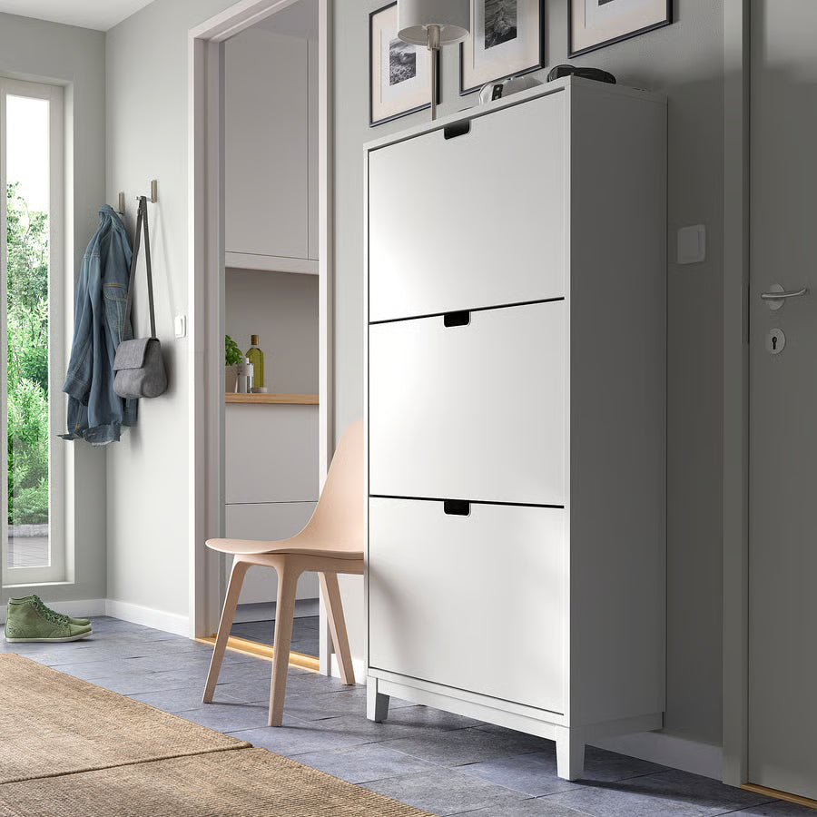STALL Shoe cabinet with 3 compartments, white, 79x29x148 cm
