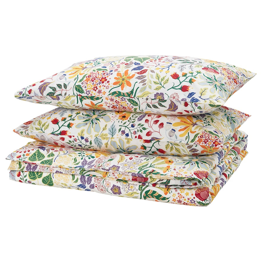 STRANDLUMMER Duvet cover and 2 pillowcases, multicolour/floral pattern, 240x220/50x80 cm