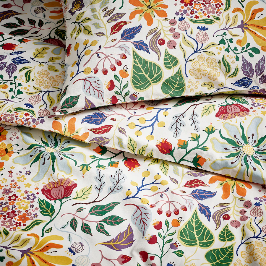 STRANDLUMMER Duvet cover and 2 pillowcases, multicolour/floral pattern, 200x200/50x80 cm
