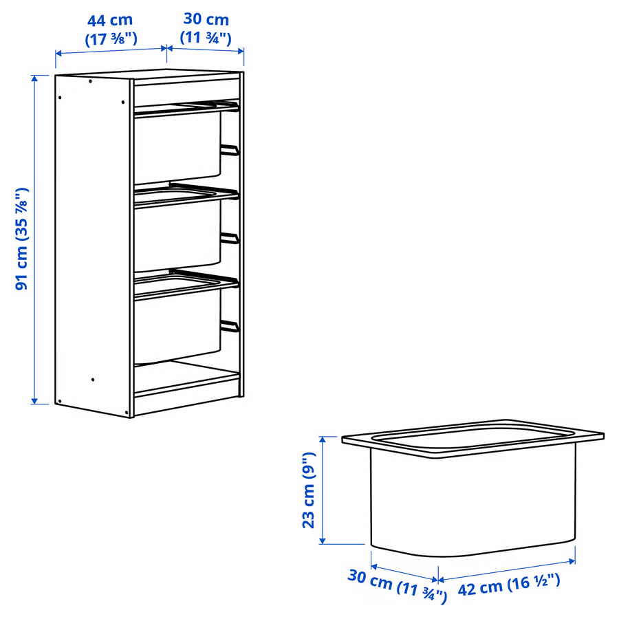 TROFAST Storage combination with boxes, pine/white, 44x30x91 cm