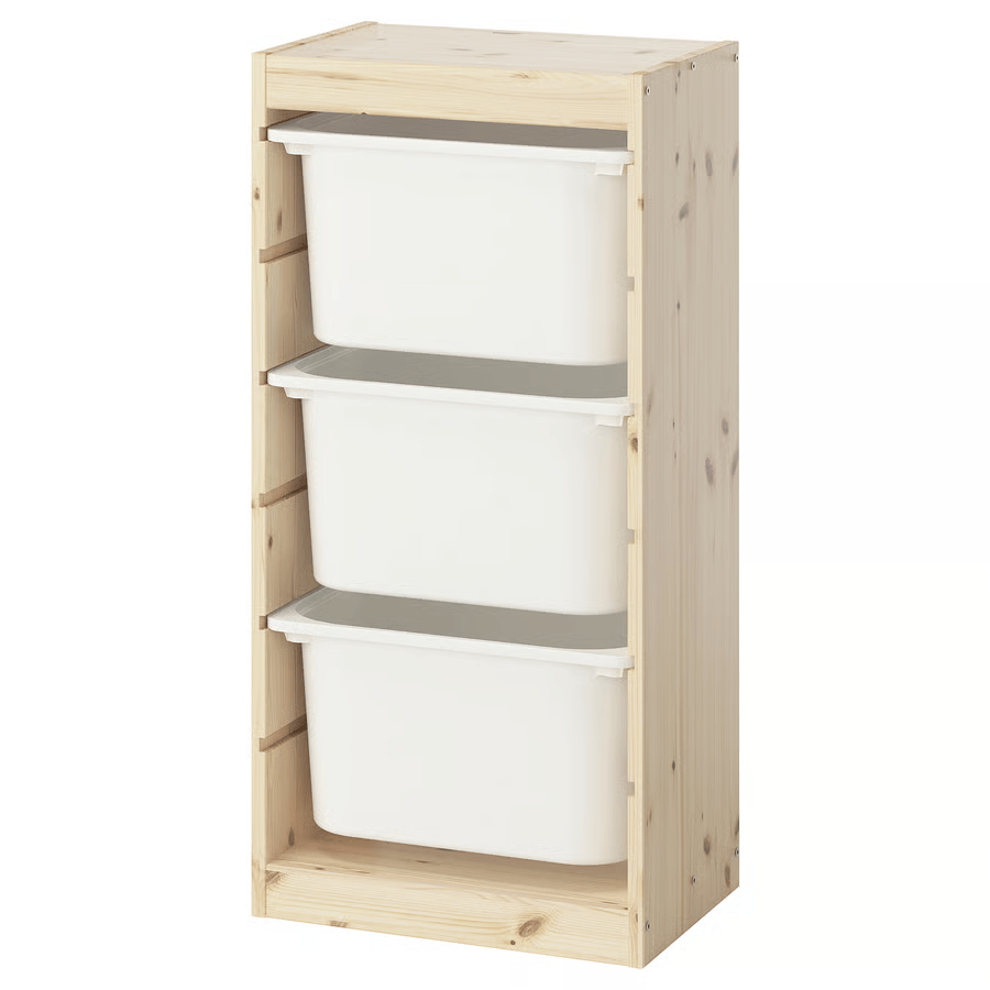 TROFAST Storage combination with boxes, pine/white, 44x30x91 cm