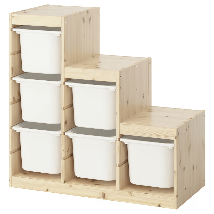 TROFAST Storage combination with boxes, pine/white, 94x44x91 cm