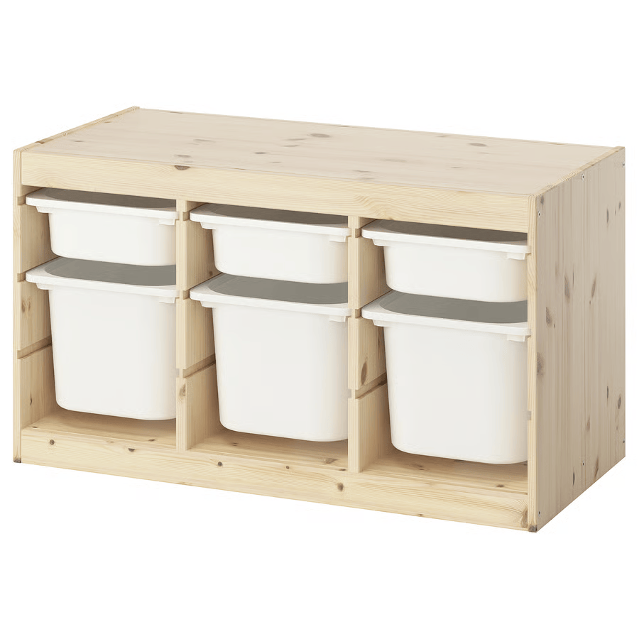 TROFAST Storage combination with boxes, light white stained pine/white, 93x44x53 cm