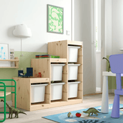 TROFAST Storage combination with boxes, pine/white, 94x44x91 cm