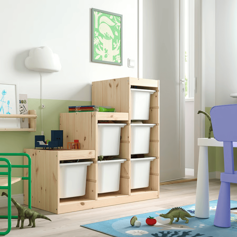 TROFAST Storage combination with boxes, pine/white, 94x44x91 cm