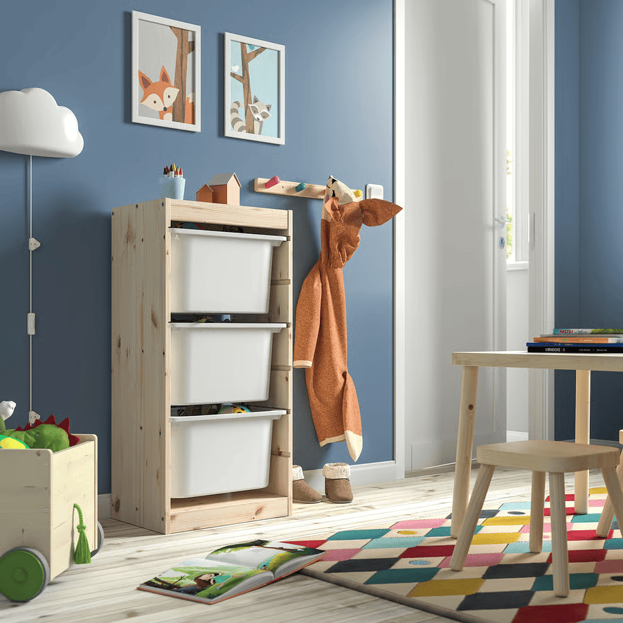TROFAST Storage combination with boxes, pine/white, 44x30x91 cm