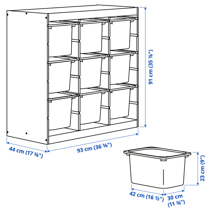TROFAST Storage combination with boxes, stained pine, 93x44x91 cm