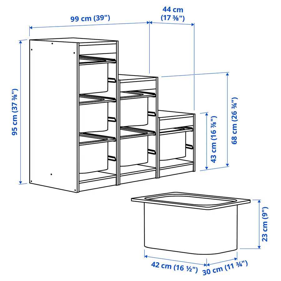 TROFAST Storage combination, grey/white, 99x44x95 cm