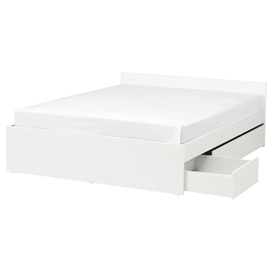 VIHALS Bed frame with 2 storage boxes, white, 150x200 cm