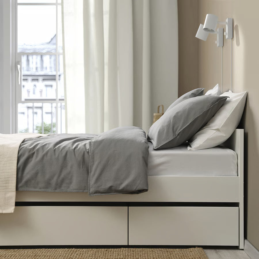 VIHALS Bed frame with 2 storage boxes, white, 150x200 cm