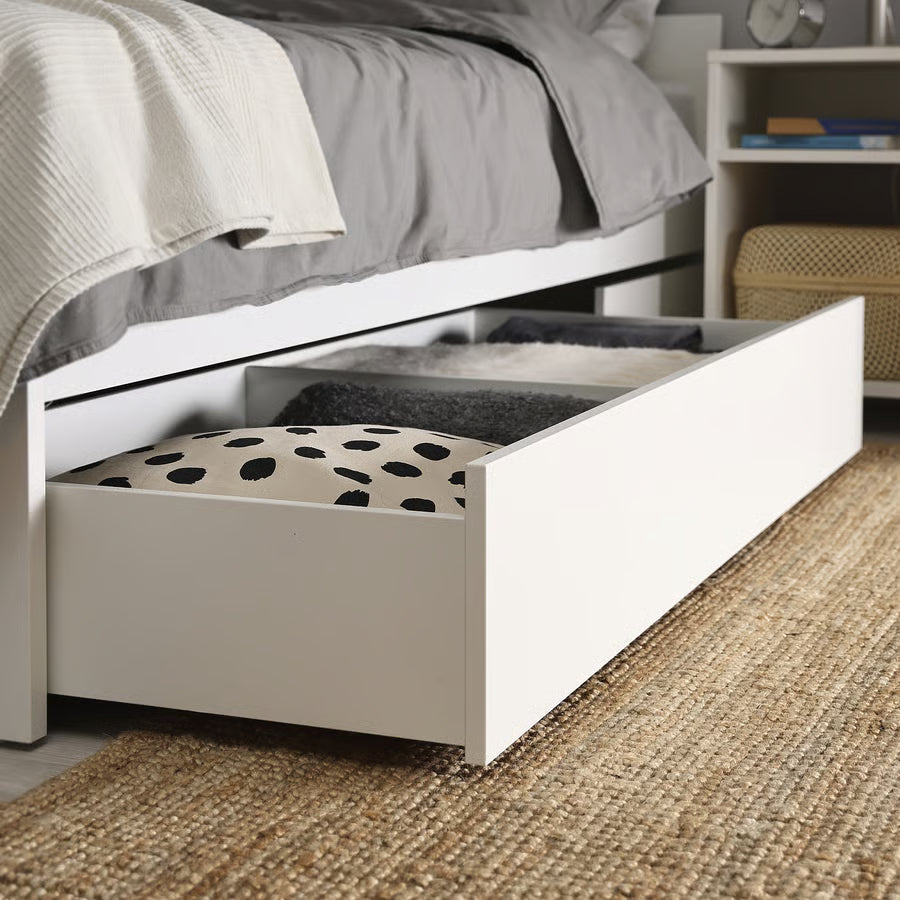 VIHALS Bed frame with 2 storage boxes, white, 150x200 cm