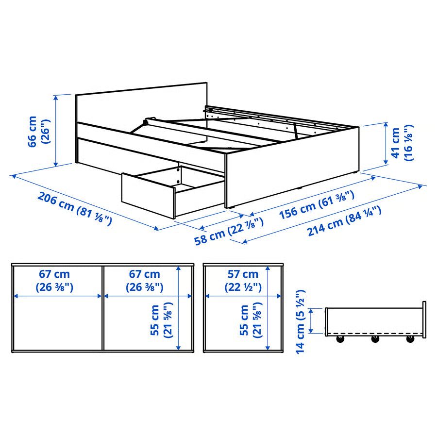 VIHALS Bed frame with 2 storage boxes, white, 150x200 cm