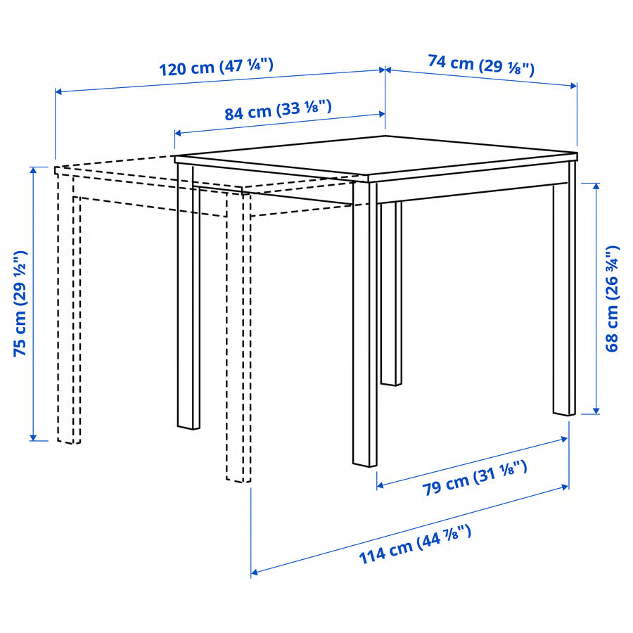 VIHALS Extendable table, white, 84/120x74 cm
