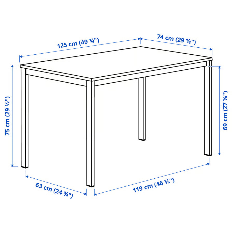 VIHAL Table, white, 125x74 cm