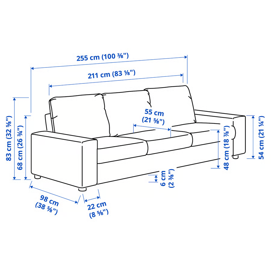 VIMLE 3-seat sofa, with wide armrests/Saxemara black-blue
