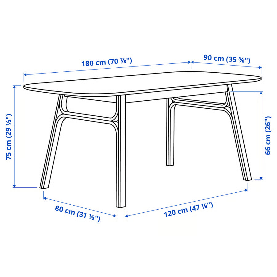 VOXLOV Dining table, light bamboo, 180x90 cm