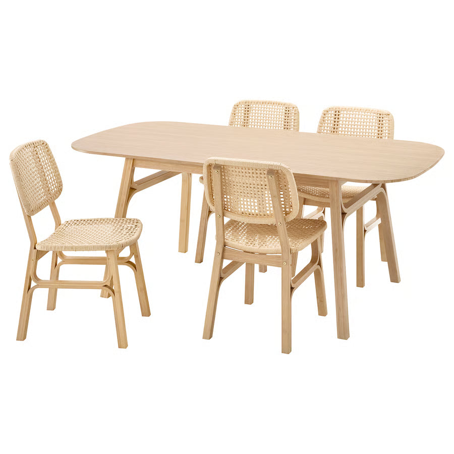 VOXLOV / VOXLOV Table and 4 chairs, bamboo, 180x90 cm